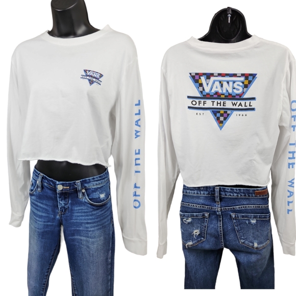 Vans Off The Wall White Long Sleeve Crop Graphic Tee - Picture 5 of 10